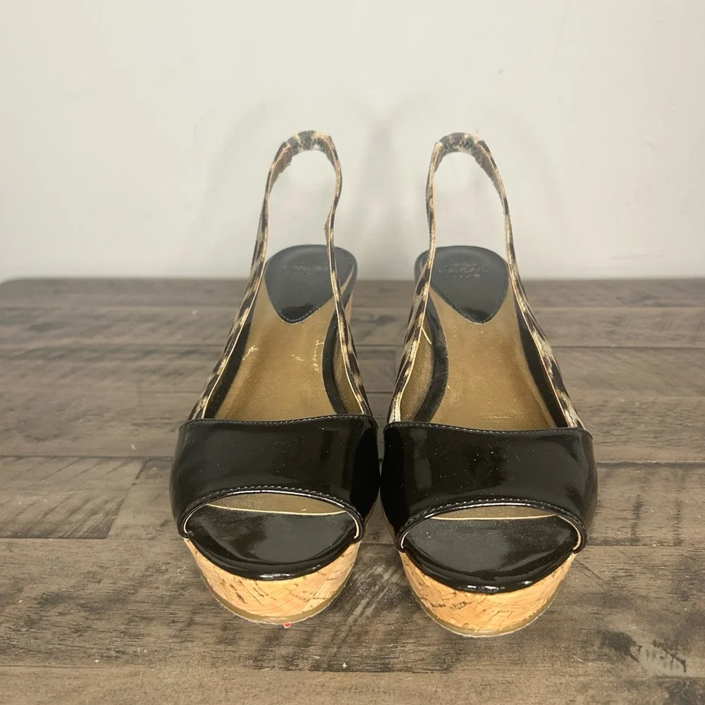 Circa Joan & David Patent and Leopard Slingback Wedge
